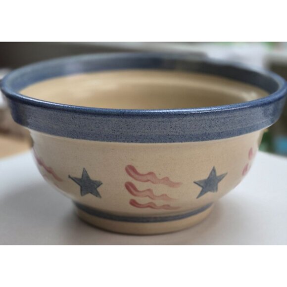 Handcrafted BBP Pottery Stoneware Bowl Stars & Stripes - Picture 3 of 7
